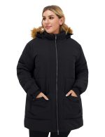 Soularge Women's Plus Size Hooded Winter Warm Casual Coat Outdoor (Black, 4X) - Image 3
